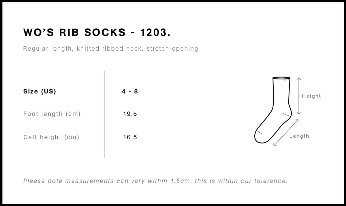 Wo's Rib Socks (2 Pairs) 1203 - Size guide