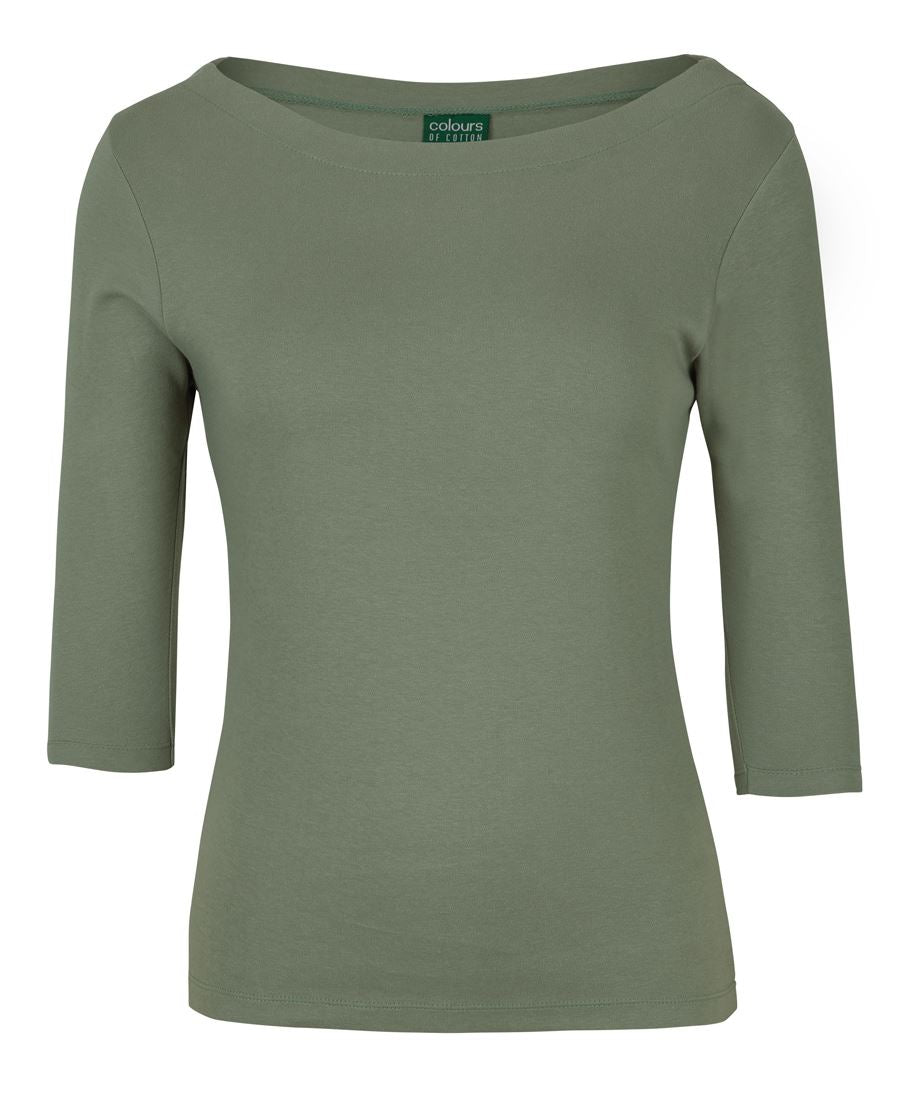 Colours of Cotton C of C LADIES 3/4 SLEEVE BOAT NECK TEE 1BT3
