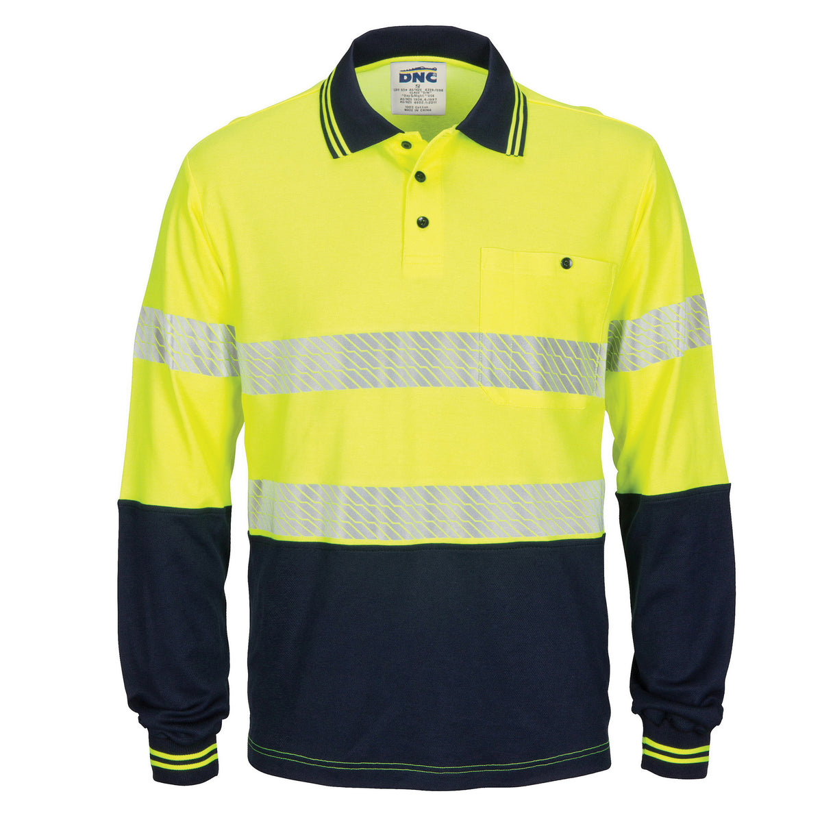 DNC Workwear HIVIS Segment Taped Cotton Backed Polo - Long Sleeve 3518
