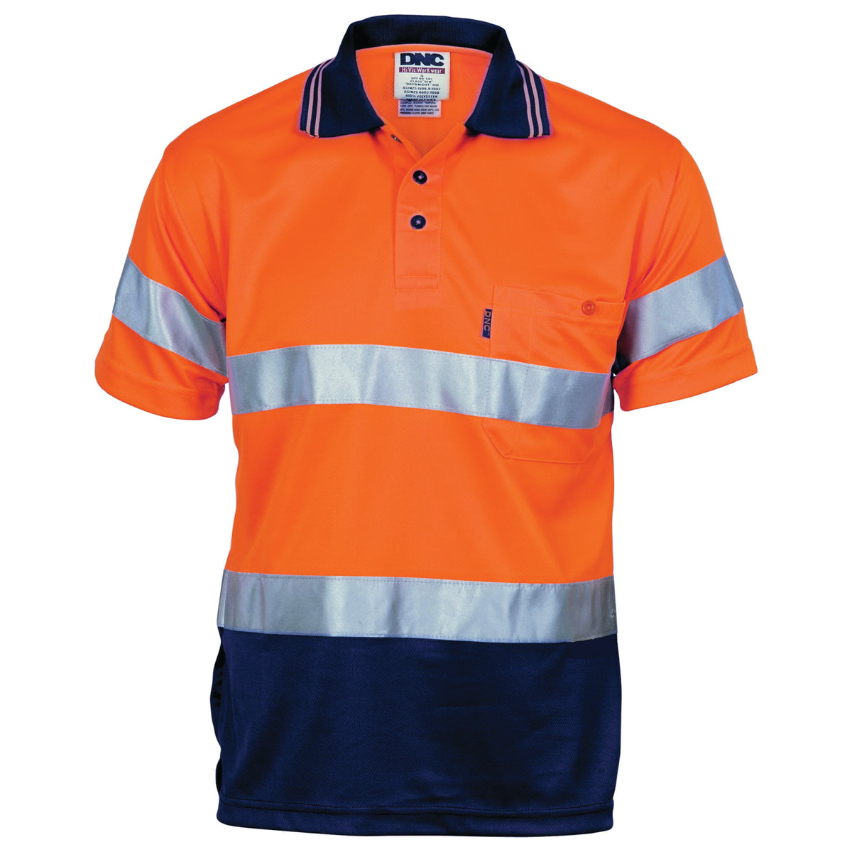DNC Workwear HiVis D/N Cool Breathe Polo Shirt with CSR R/Tape - Short Sleeve 3715