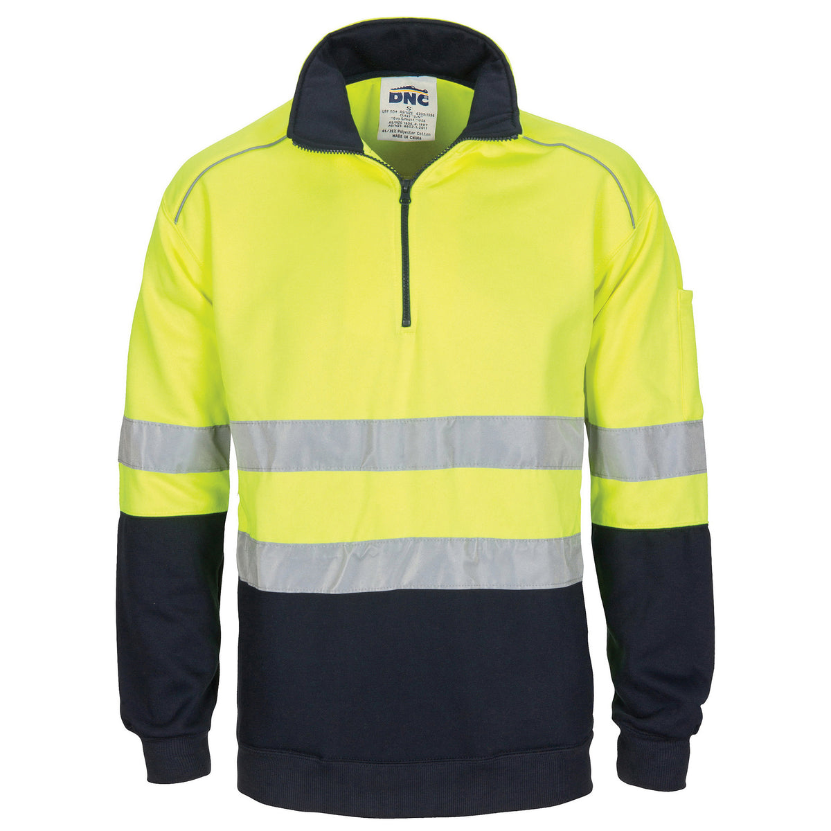 DNC Workwear HiVis 1/2 Zip Fleecy with Hoop Pattern CSR Reflective Tape 3729