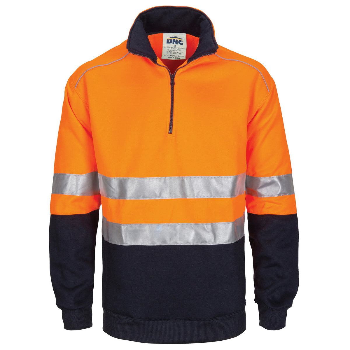 DNC Workwear HiVis 1/2 Zip Fleecy with Hoop Pattern CSR Reflective Tape 3729