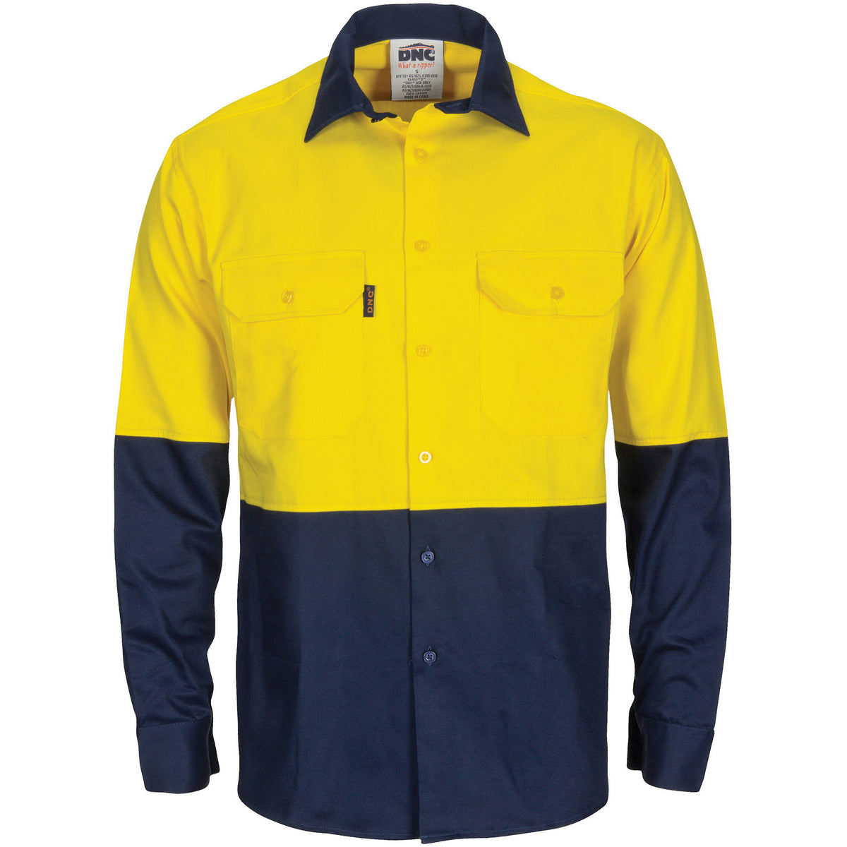 DNC Workwear HiVis L/W Cool-Breeze Two Tone Vertical Vented Cotton Shirt with Gusset Sleeves - Long Sleeve 3733