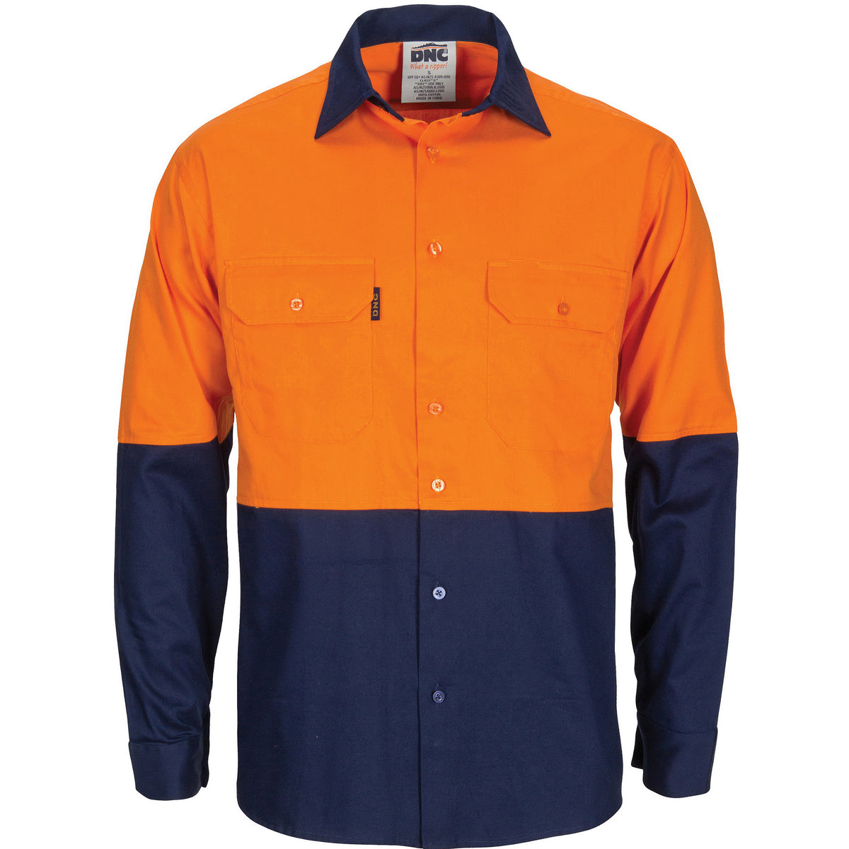 DNC Workwear HiVis L/W Cool-Breeze Two Tone Vertical Vented Cotton Shirt with Gusset Sleeves - Long Sleeve 3733