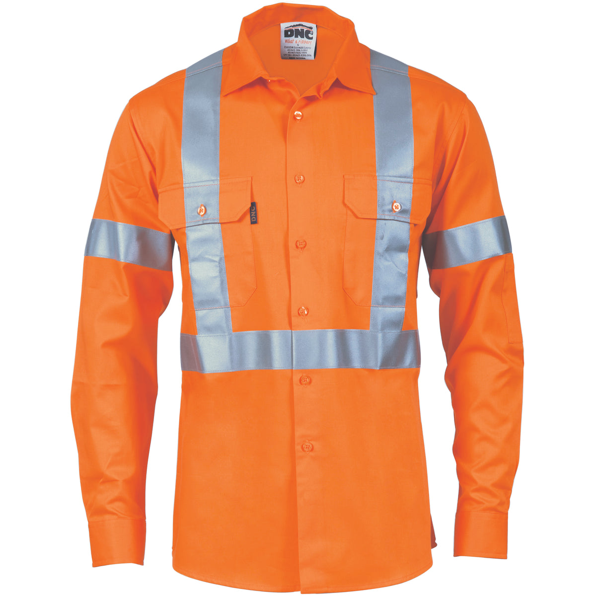 HiVis Cool-Breeze Cotton Shirt with "X" Back & Additional 3M R/Tape on Tail - Long Sleeve - 3746 - Rail Orange