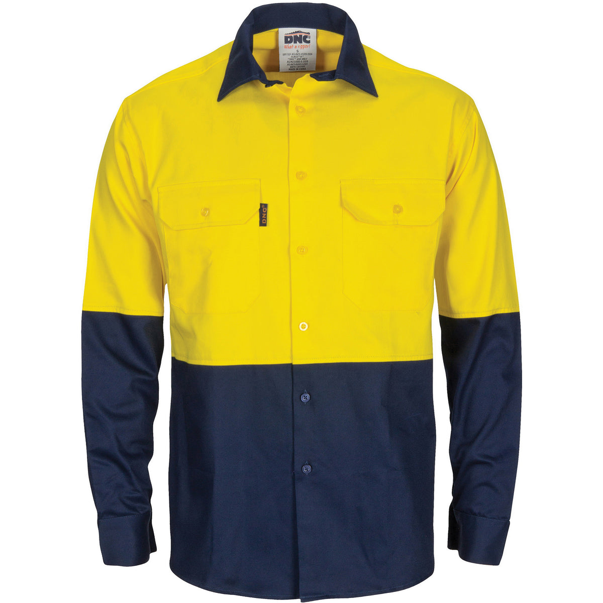 DNC Workwear HiVis R/W Cool-Breeze Two Tone Vertical Vented Cotton Shirt with Gusset Sleeves - Long Sleeve 3781