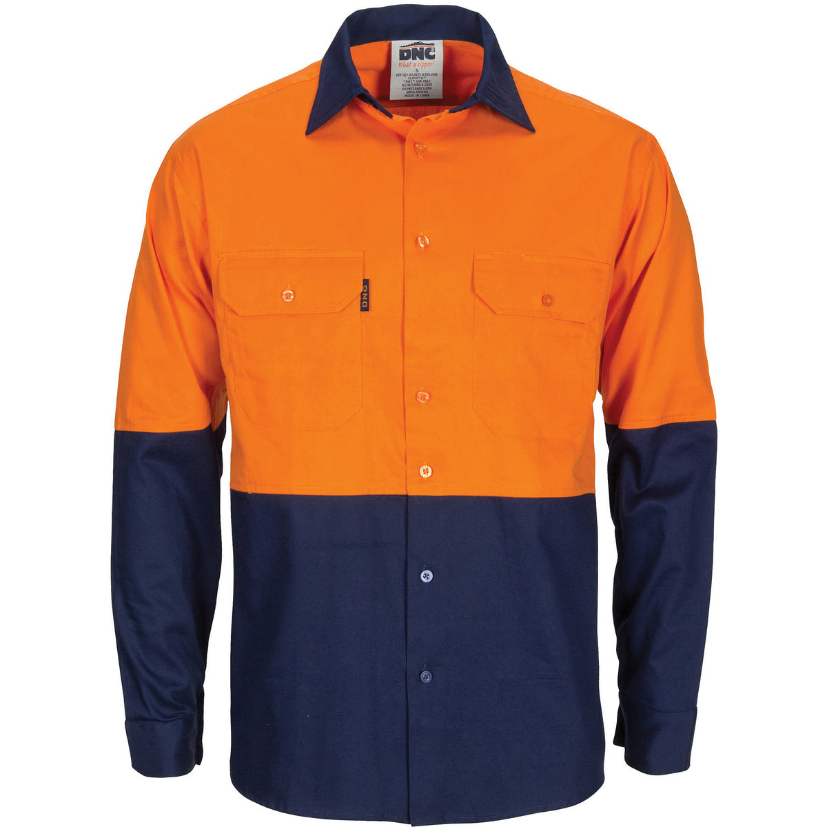 DNC Workwear HiVis R/W Cool-Breeze Two Tone Vertical Vented Cotton Shirt with Gusset Sleeves - Long Sleeve 3781
