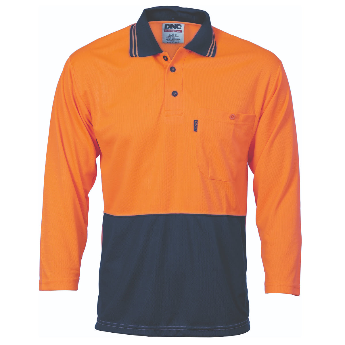 DNC Workwear HiVis Two Tone Cool Breathe Polo Shirt, 3/4 Sleeve 3812