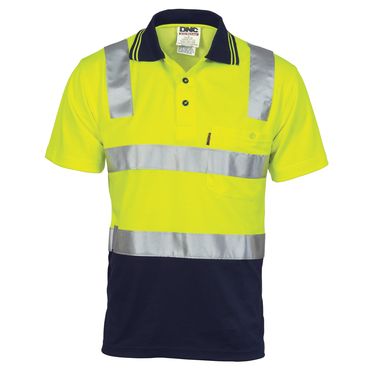 DNC Workwear Cotton Back HiVis Two Tone Polo Shirt with CSR R/Tape - Short Sleeve 3817