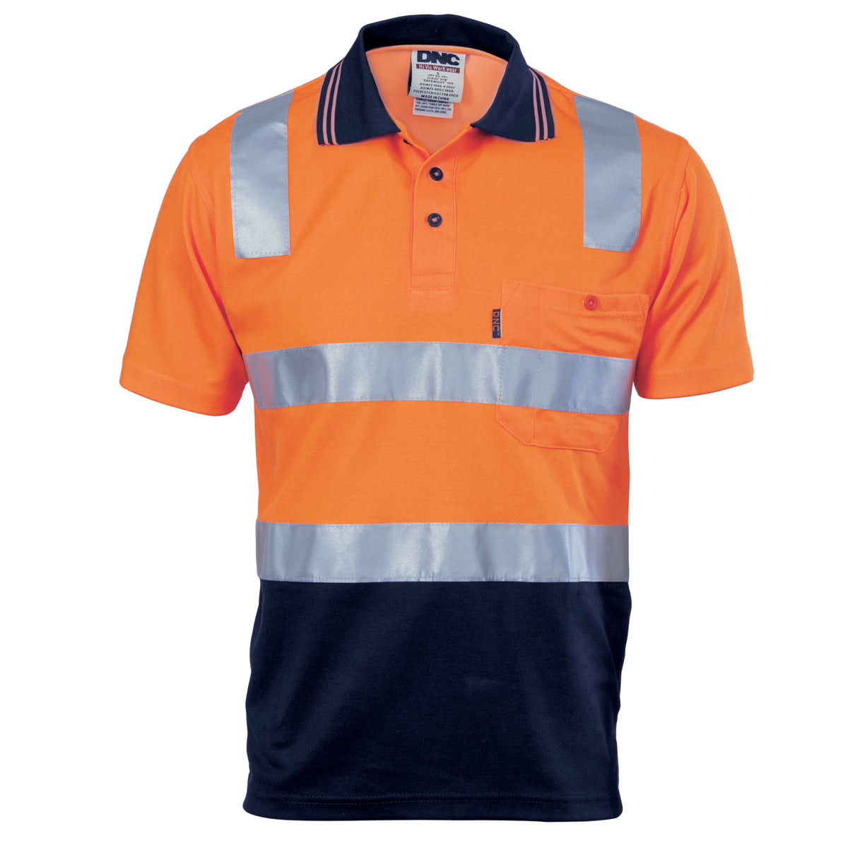 DNC Workwear Cotton Back HiVis Two Tone Polo Shirt with CSR R/Tape - Short Sleeve 3817