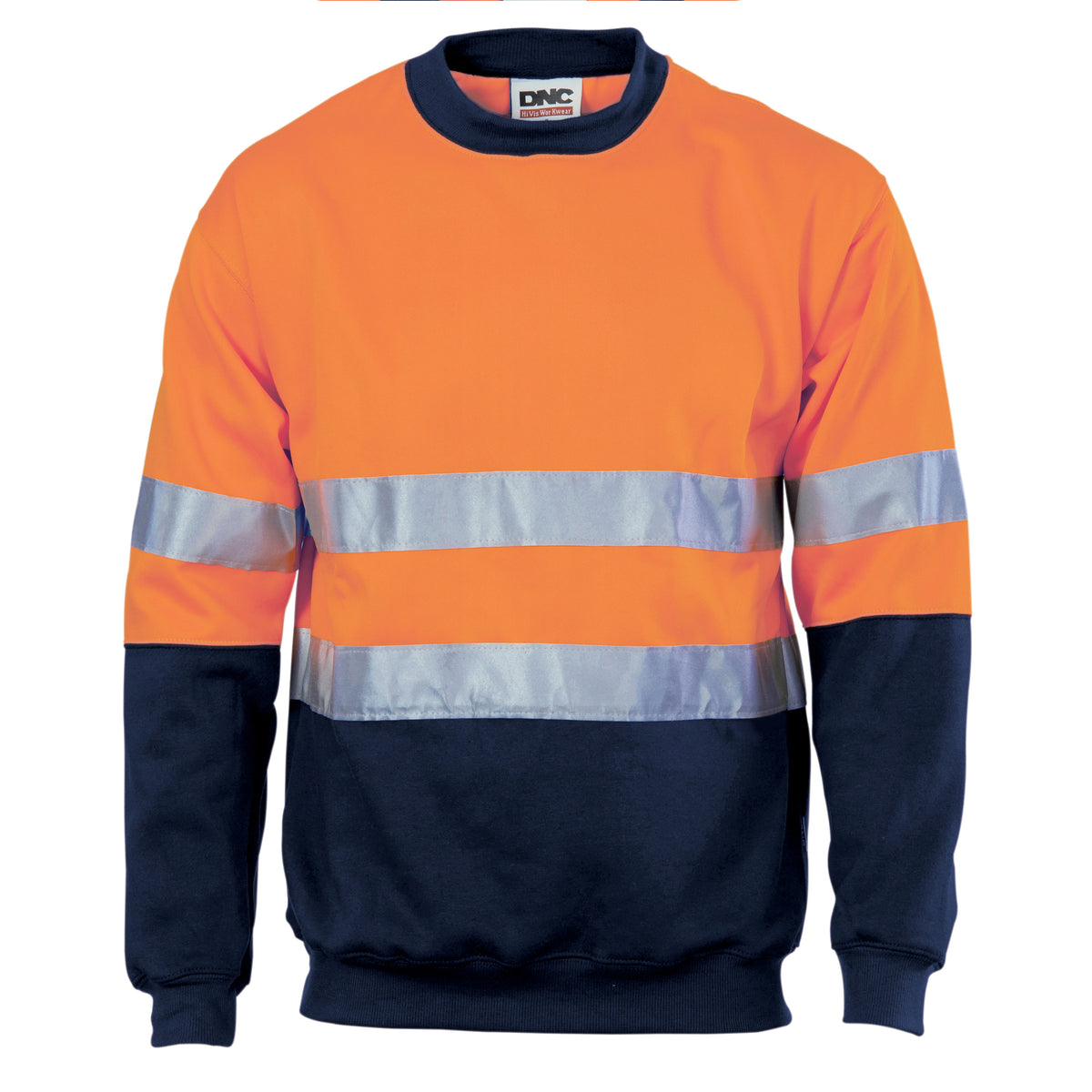 DNC Workwear HiVis Two Tone Fleecy Sweatshirt (Sloppy Joe) with CSR R/Tape Crew Neck 3824