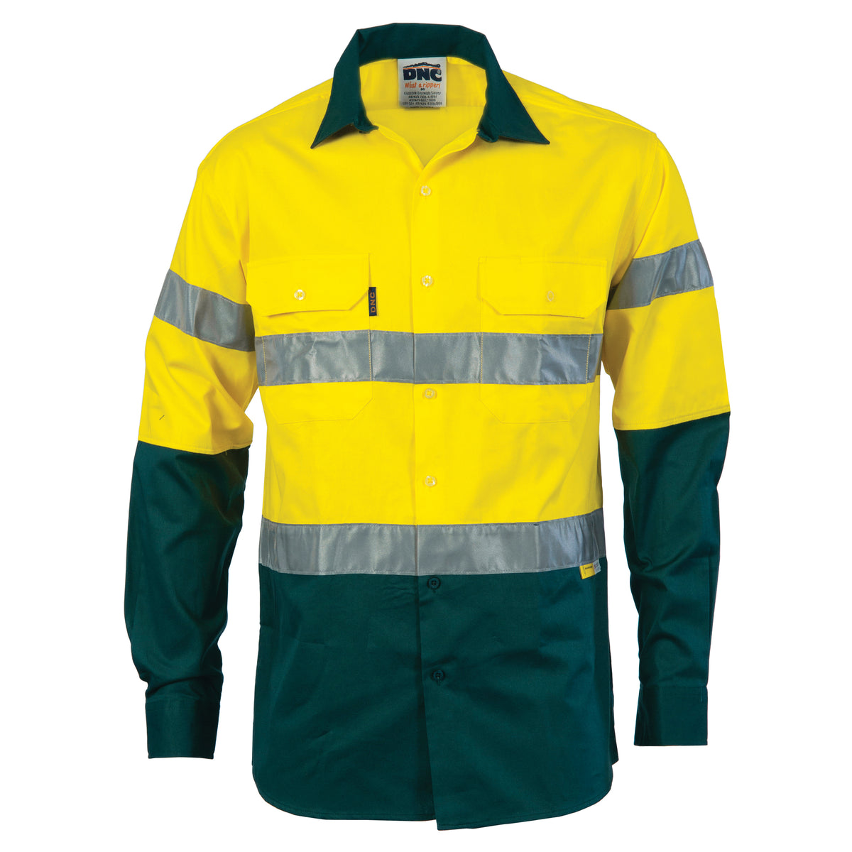 DNC Workwear HiVis Two Tone Drill Shirt with 3M 8910 R/Tape - Long Sleeve 3836