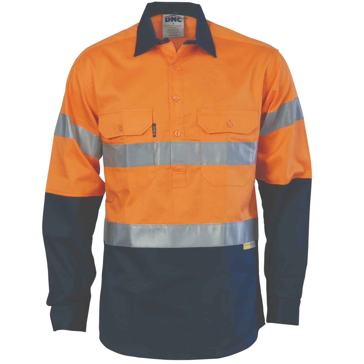 DNC Workwear HiVis Two Tone Closed Front Cotton Shirt with CSR R/Tape 3849