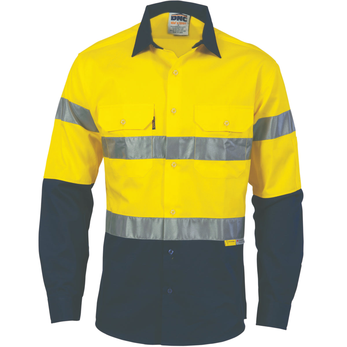 DNC Workwear HiVis Cool-Breeze Cotton Shirt with 3M 8910 R/Tape - Long sleeve 3886