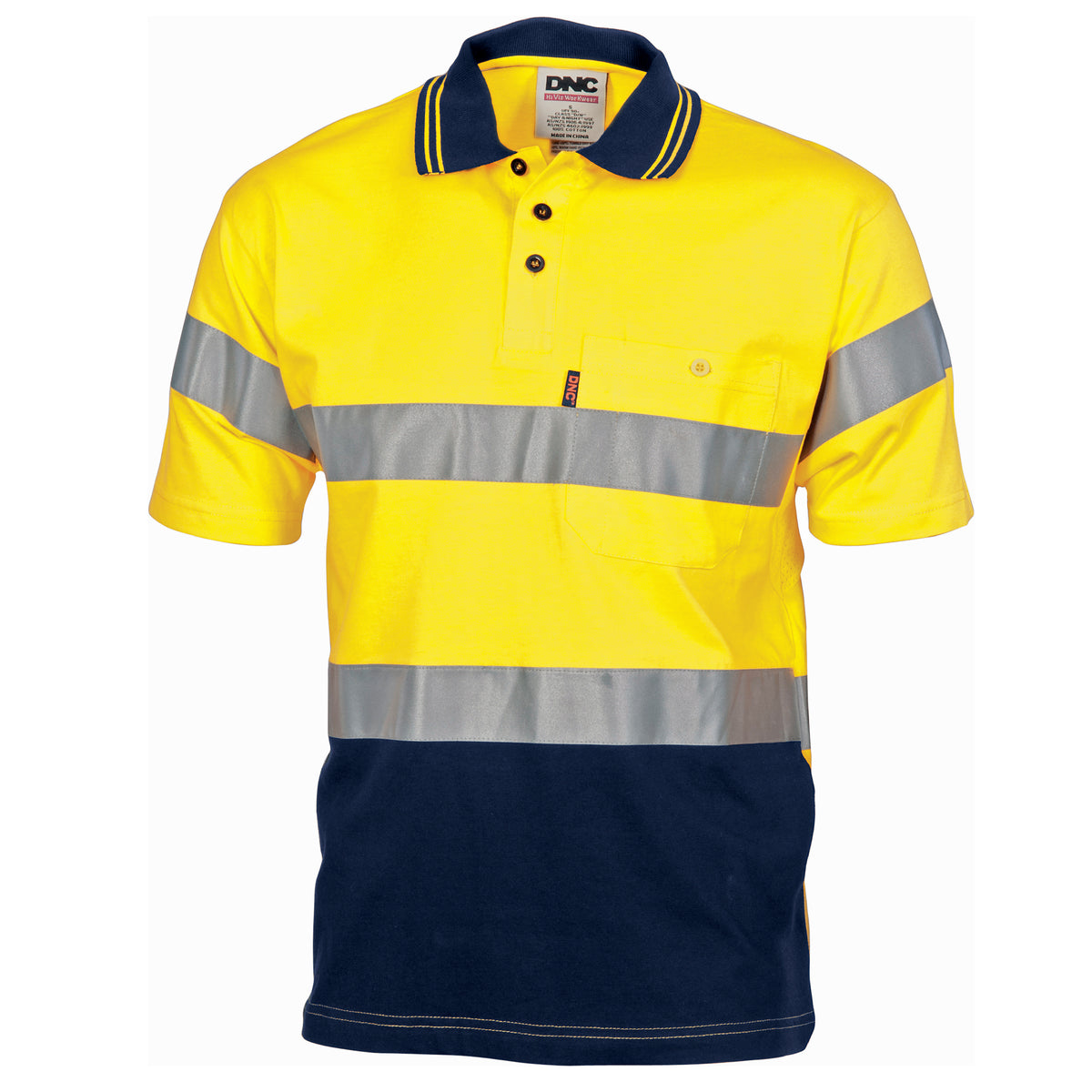 DNC Workwear Hivis Cool-Breeze Cotton Jersey Polo With CSR R/Tape - S/S 3915