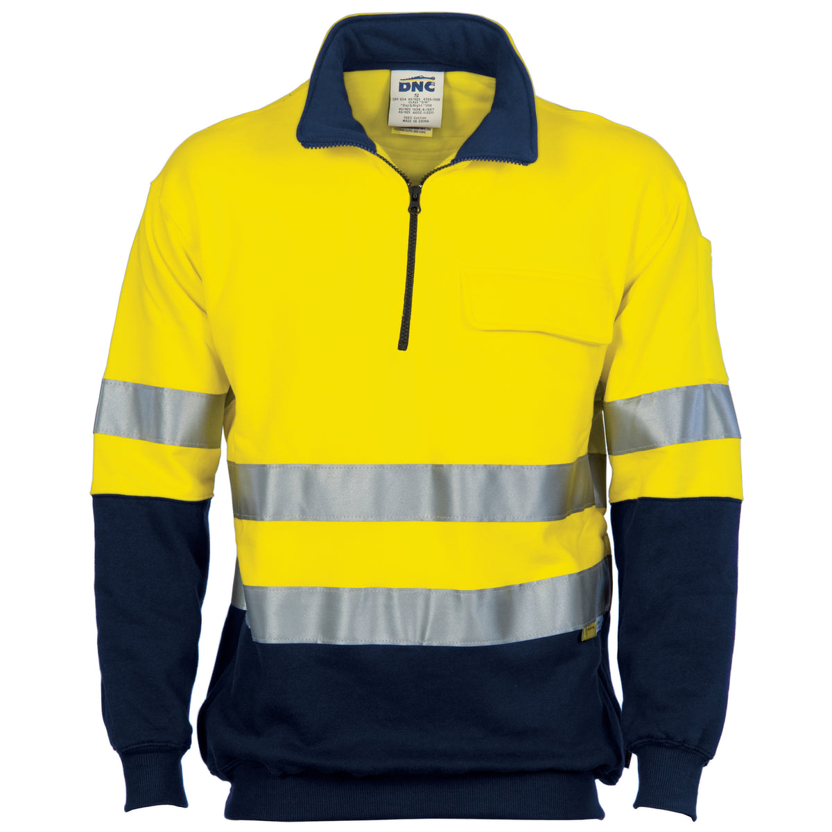 DNC Workwear HiVis Two Tone 1/2 Zip Cotton Fleecy Windcheater with CSR R/Tape 3925