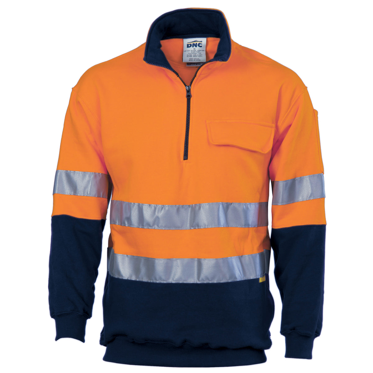 DNC Workwear HiVis Two Tone 1/2 Zip Cotton Fleecy Windcheater with CSR R/Tape 3925