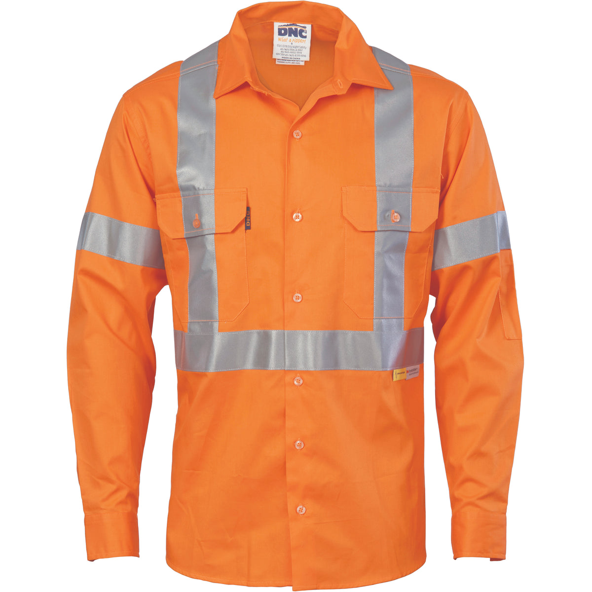 DNC Workwear HiVis Cool-Breeze "X" Back Cotton Shirt with CSR R/Tape - Long Sleeve 3946