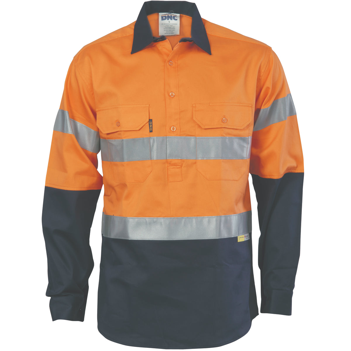 DNC Workwear HiVis Cool-Breeze Close Front Cotton Shirt with CSR R/Tape - Long sleeve 3949
