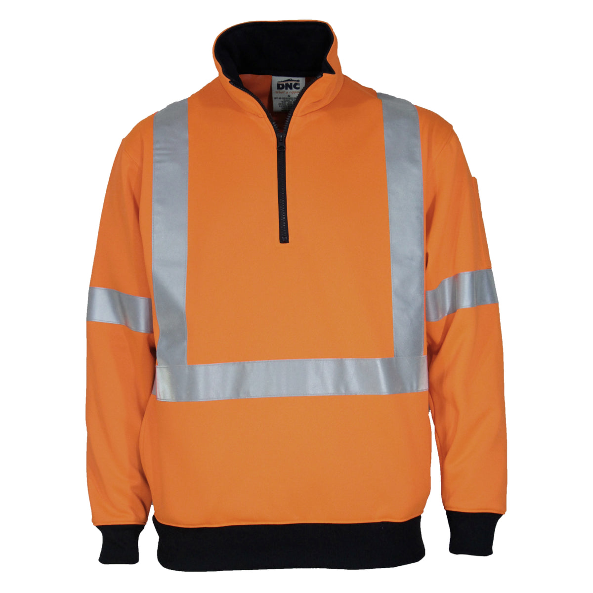 DNC Workwear HiVis "X" Back 1/2 Zip Cotton Jumper with Additional CSR R/Tape on Tail 3952