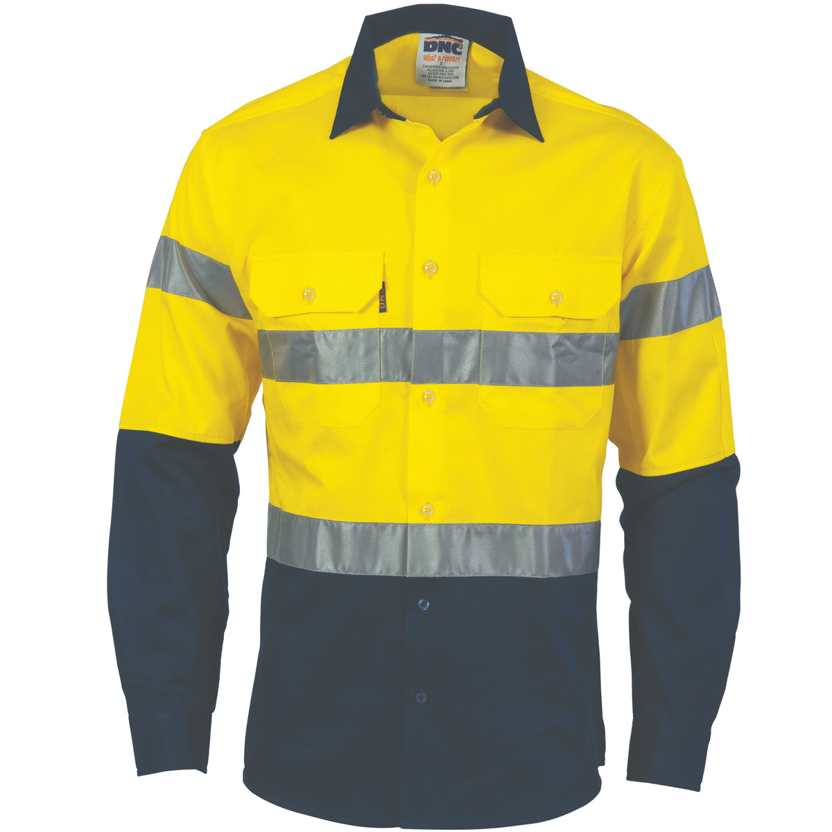 DNC Workwear HiVis D/N Two Tone Drill Shirt with CSR R/Tape - Long Sleeve 3982