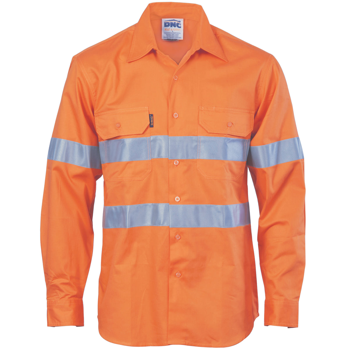 DNC Workwear HiVis Cool-Breeze Vertical Vented Cotton Shirt with CSR R/Tape - Long Sleeve 3985