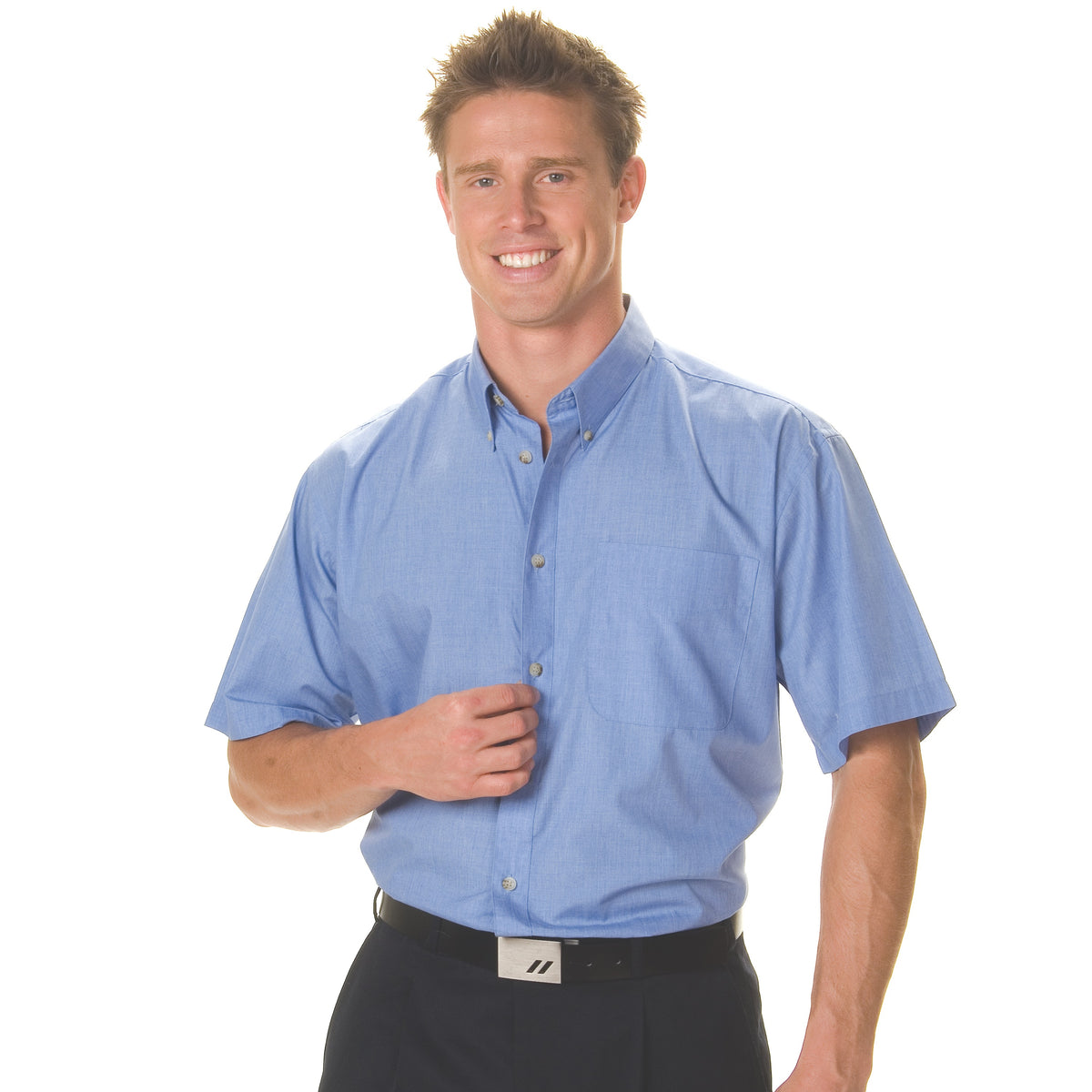 DNC Workwear Polyester Cotton Chambray Business Shirt - Short Sleeve 4121