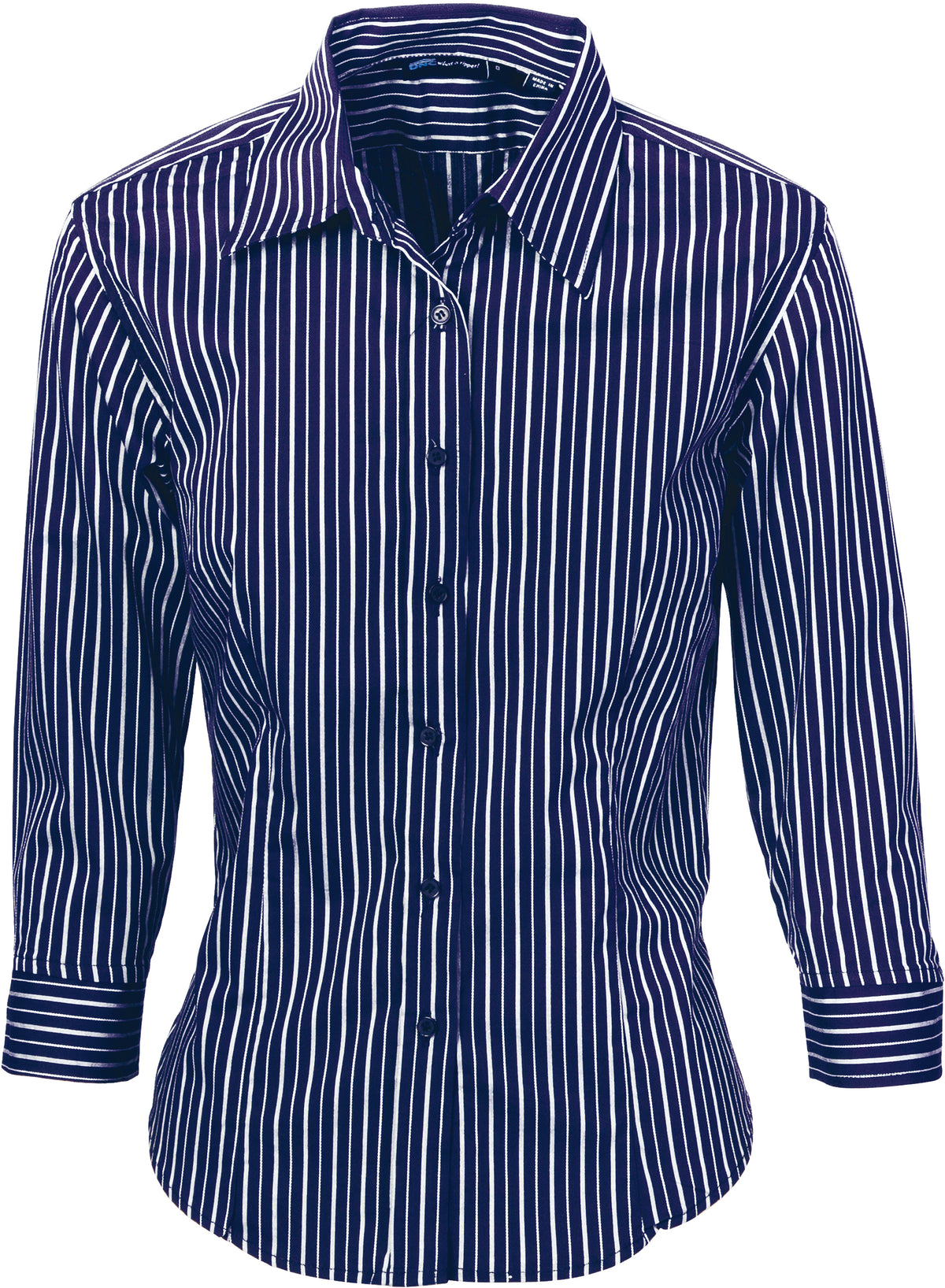 DNC Workwear Ladies Stretch Yarn Dyed Contrast Stripe Sh irts - 3/4 Sleeve 4234