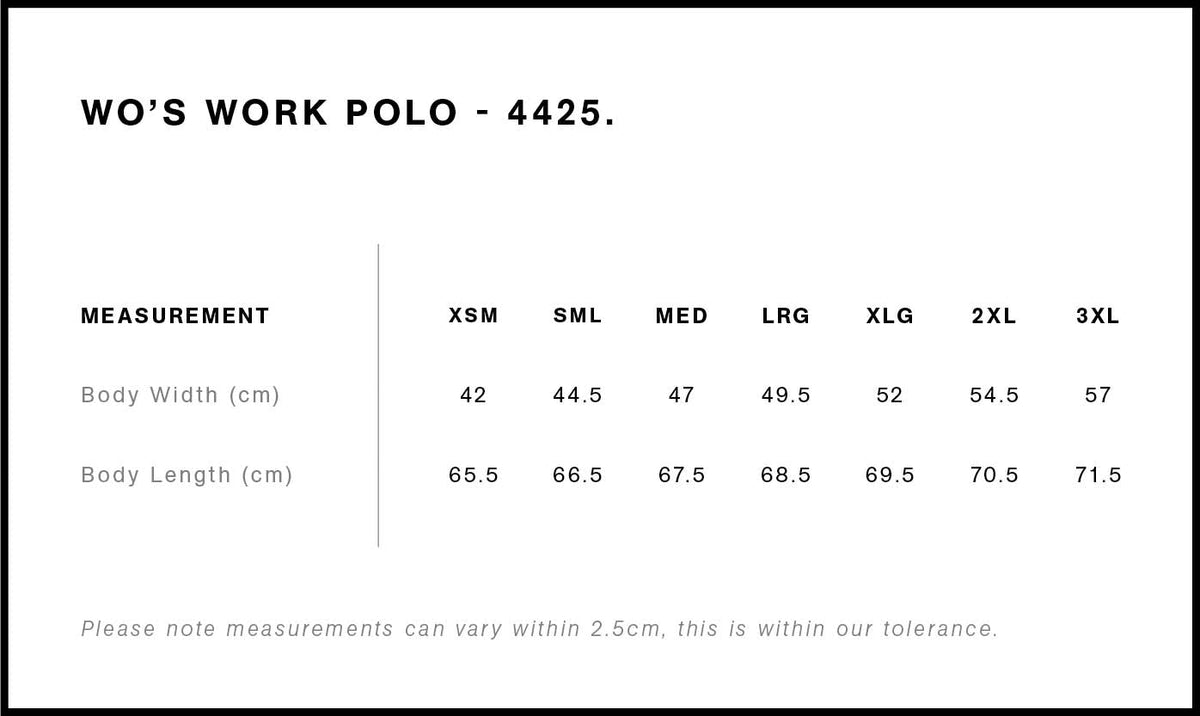 Wo's Active Work Polo 4425 - Size guide