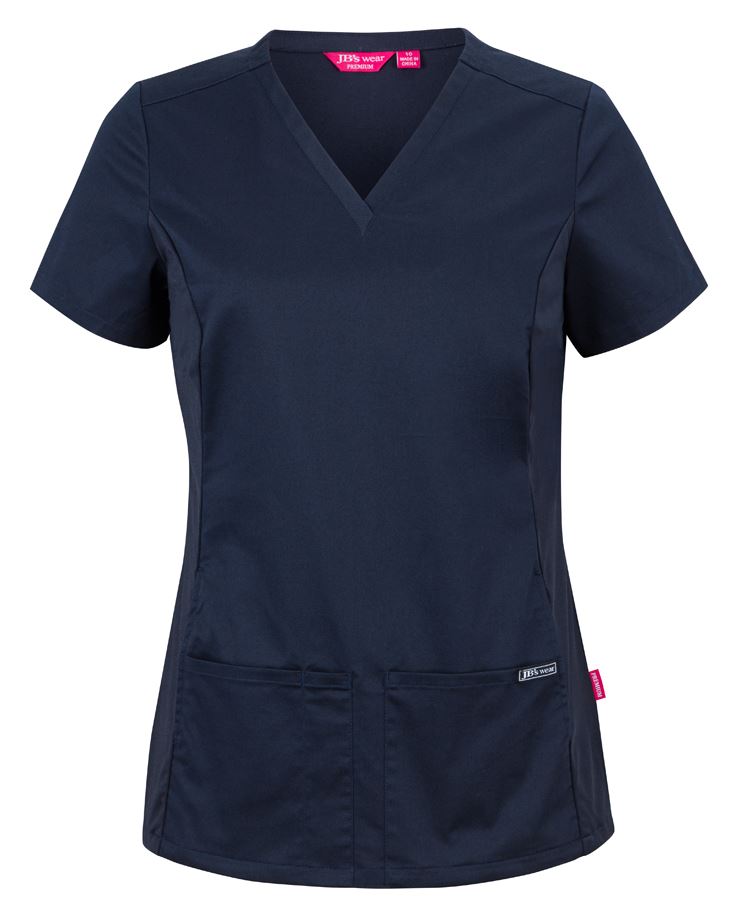 JB's Ladies Premium Stretch Panel Scrub Top - Navy - Front