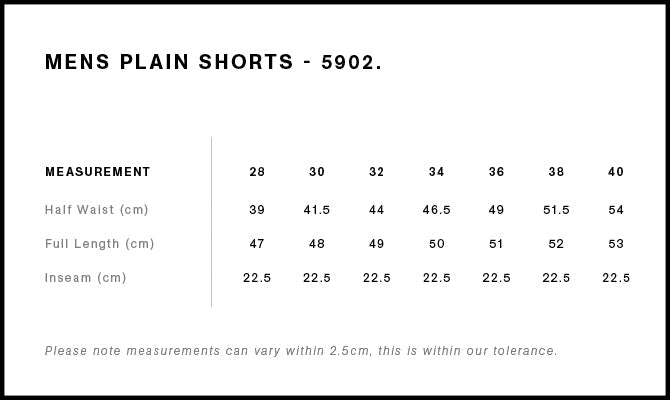 Plain Shorts 19" 5902S - Size guide