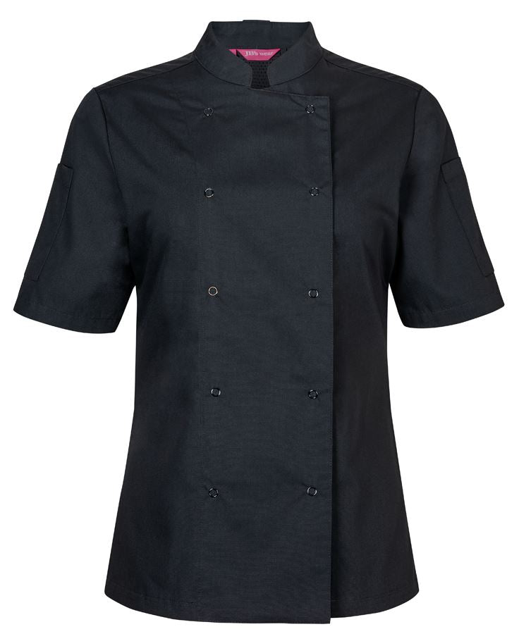 JB's Ladies S/S Snap Button Chef Jacket - Black - Front