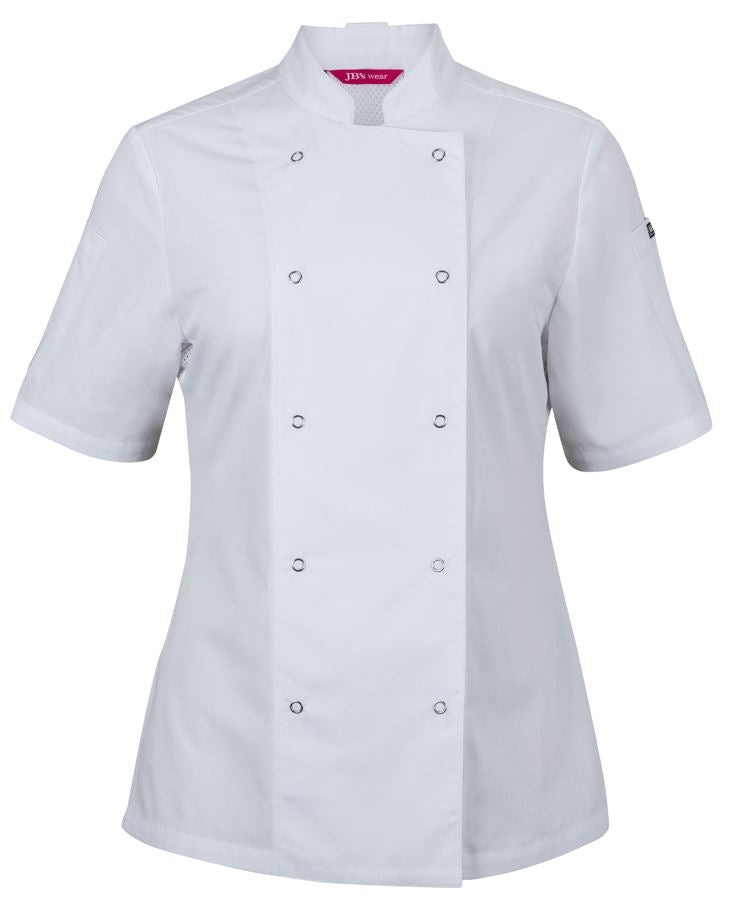 JB's Ladies S/S Snap Button Chef Jacket - White - Front