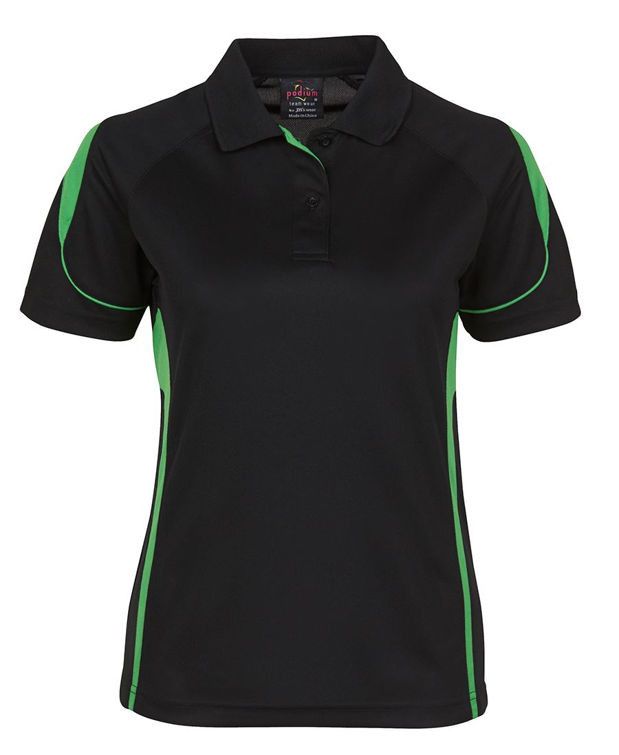 Podium Ladies Bell Polo - Black/Pea Green - Front