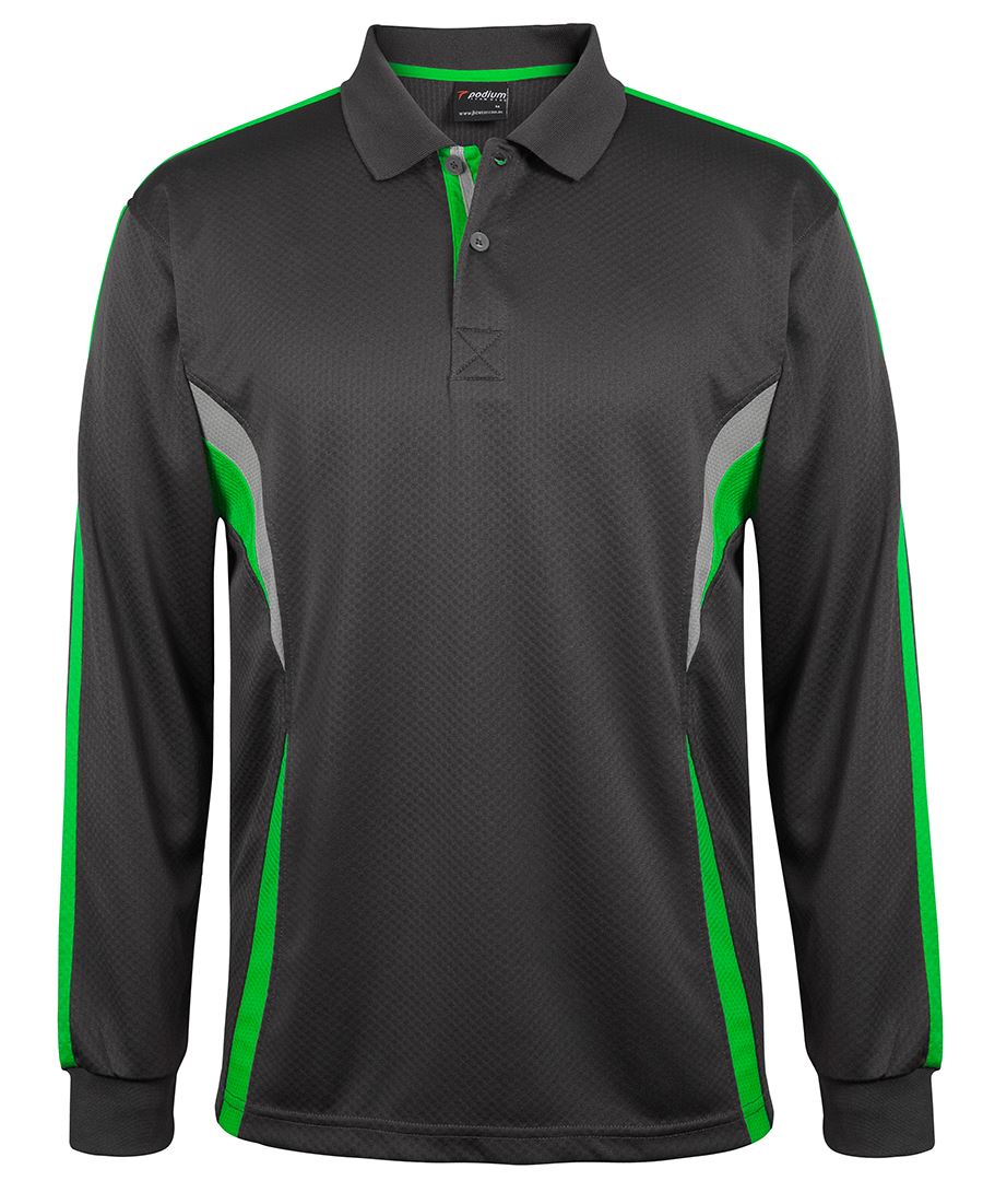 Podium L/S Cool Polo - Gunmetal/Pea Green/Grey - Front
