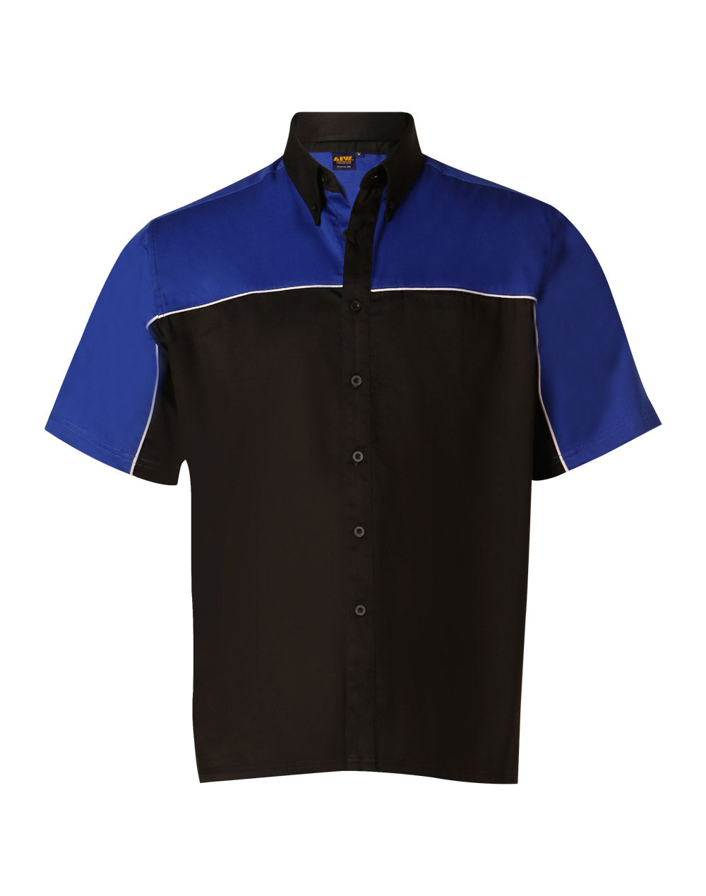 Men's tri-color poly/cotton twill shirt white piping - BS11 - Royal / Black / Whitepiping