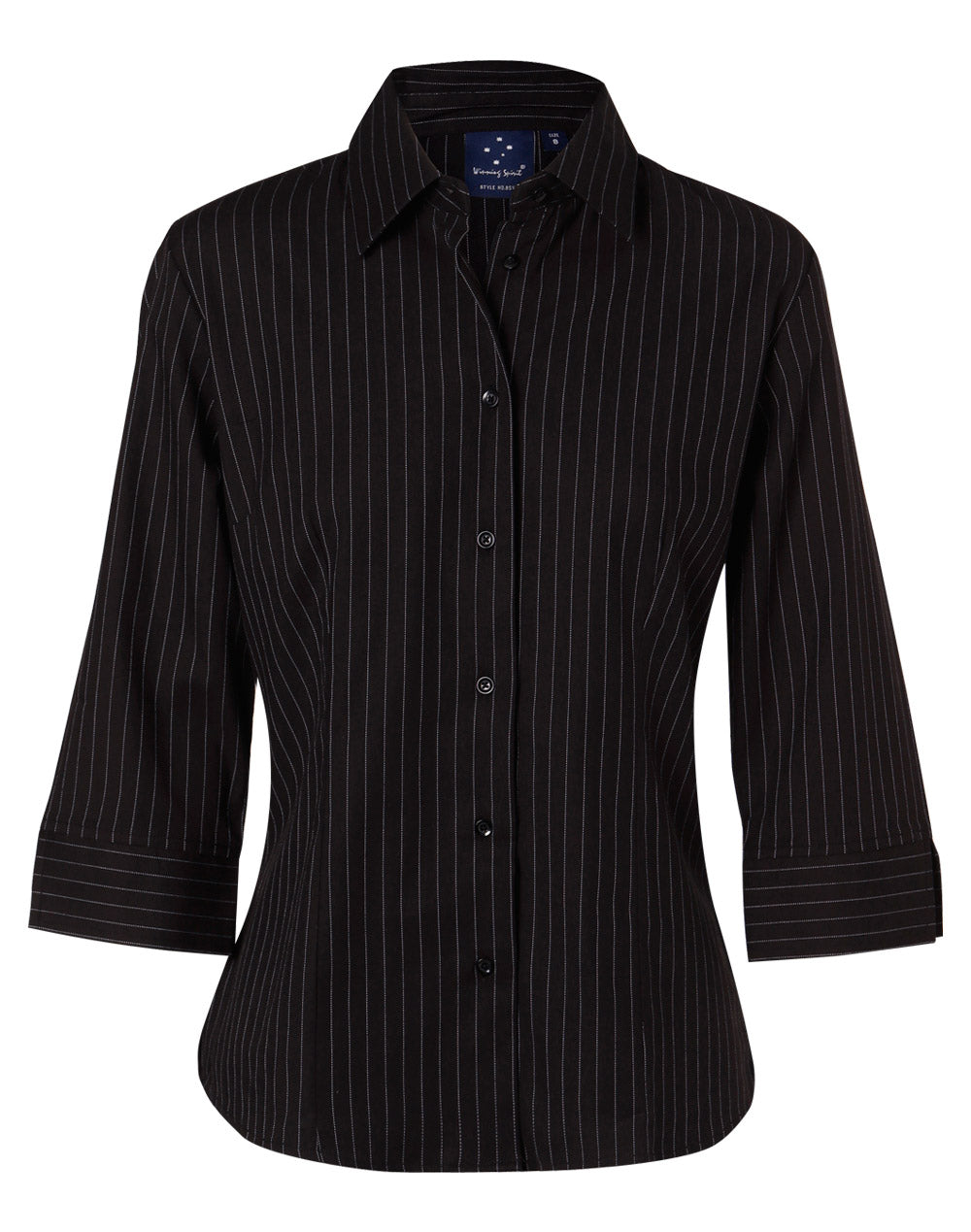 Ladies' 3/4 Sleeve Stretch Stripe Shirt - BS18 - Black / White