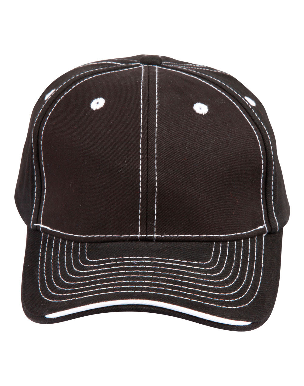 Premium Cotton Twill Contrast Trim Cap - CH65 - Black / White