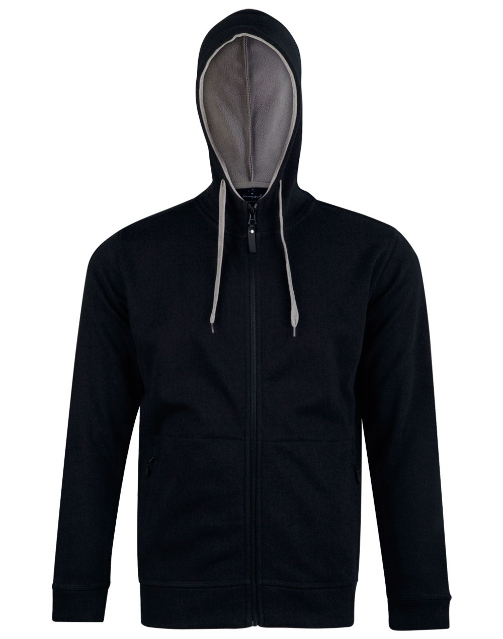 Men's Full Zip Contrast Fleece Hoodie - FL17 - Black / Grey
