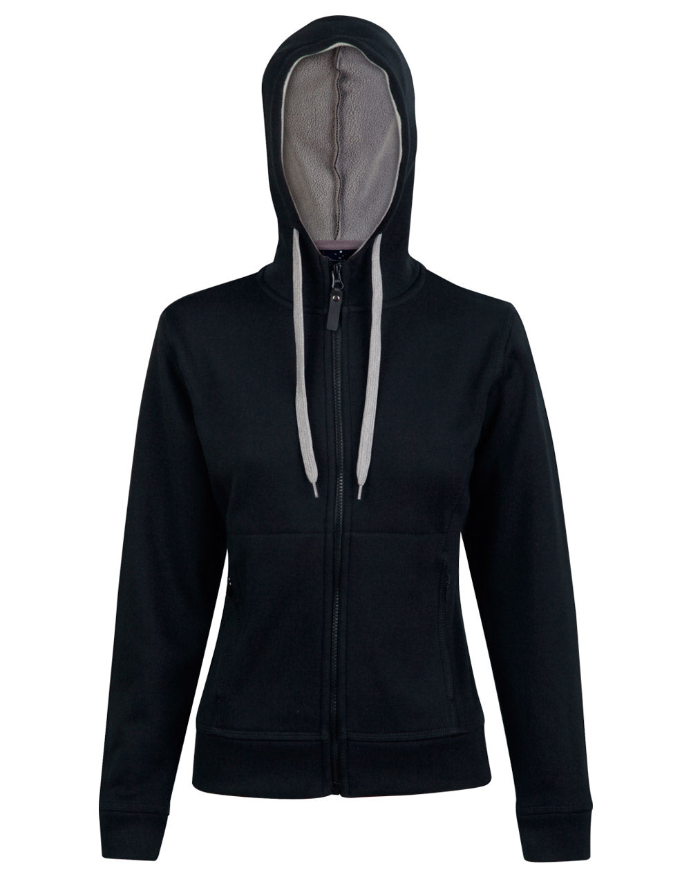 Ladies' Full Zip Contrast Fleece Hoodie - FL18 - Black / Grey