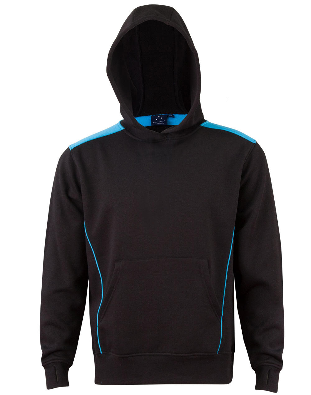 Kids' Kangaroo Pocket Contrast Hoodie - FL19K - Black / Aqua Blue