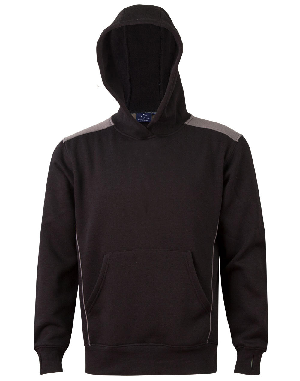 Kids' Kangaroo Pocket Contrast Hoodie - FL19K - Black / Ash