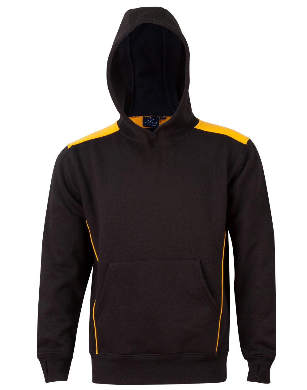 Kids' Kangaroo Pocket Contrast Hoodie - FL19K - Black / Gold