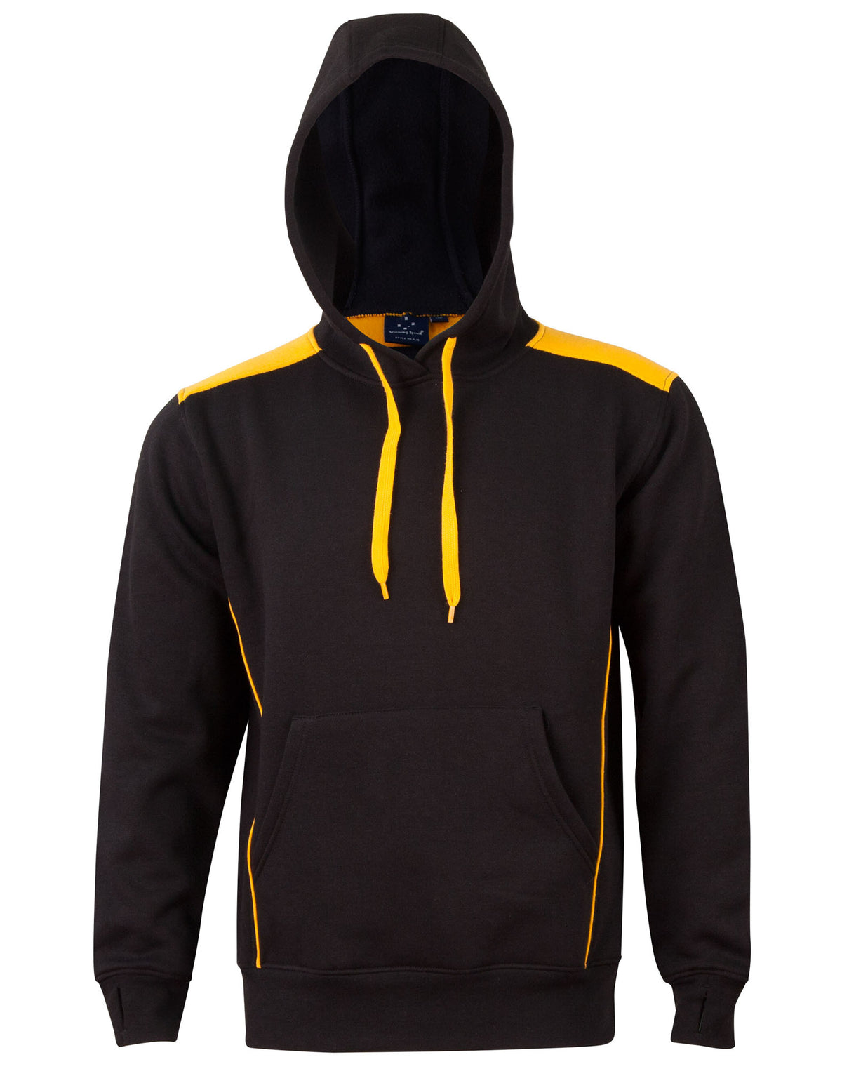 Adult's Kangaroo Pocket Contrast Hoodie - FL19 - Black / Gold