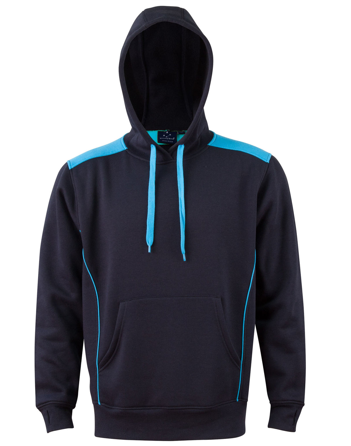 Adult's Kangaroo Pocket Contrast Hoodie - FL19 - Navy / Aqua Blue