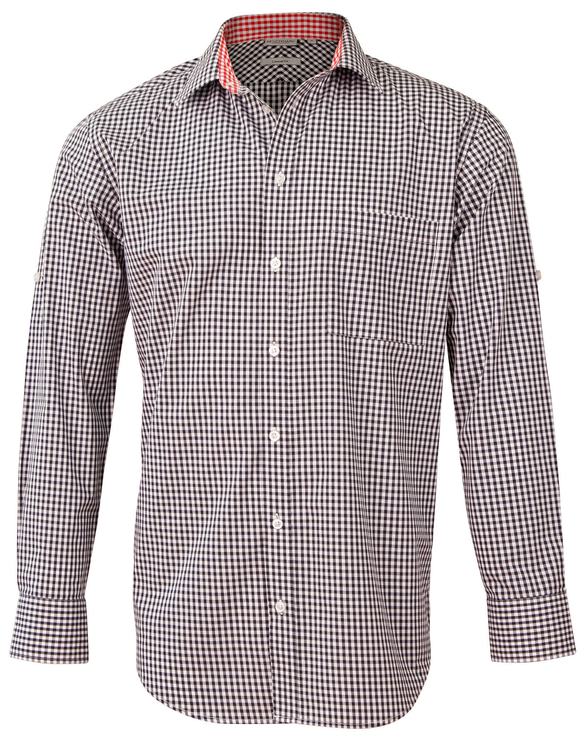 Men's Gingham Check Roll-up L/S Shirt - M7330L - Navy / White