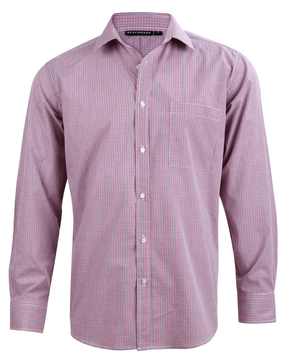 Men's Two Tone Mini Check L/S Shirt - M7340L - Black / White / Red