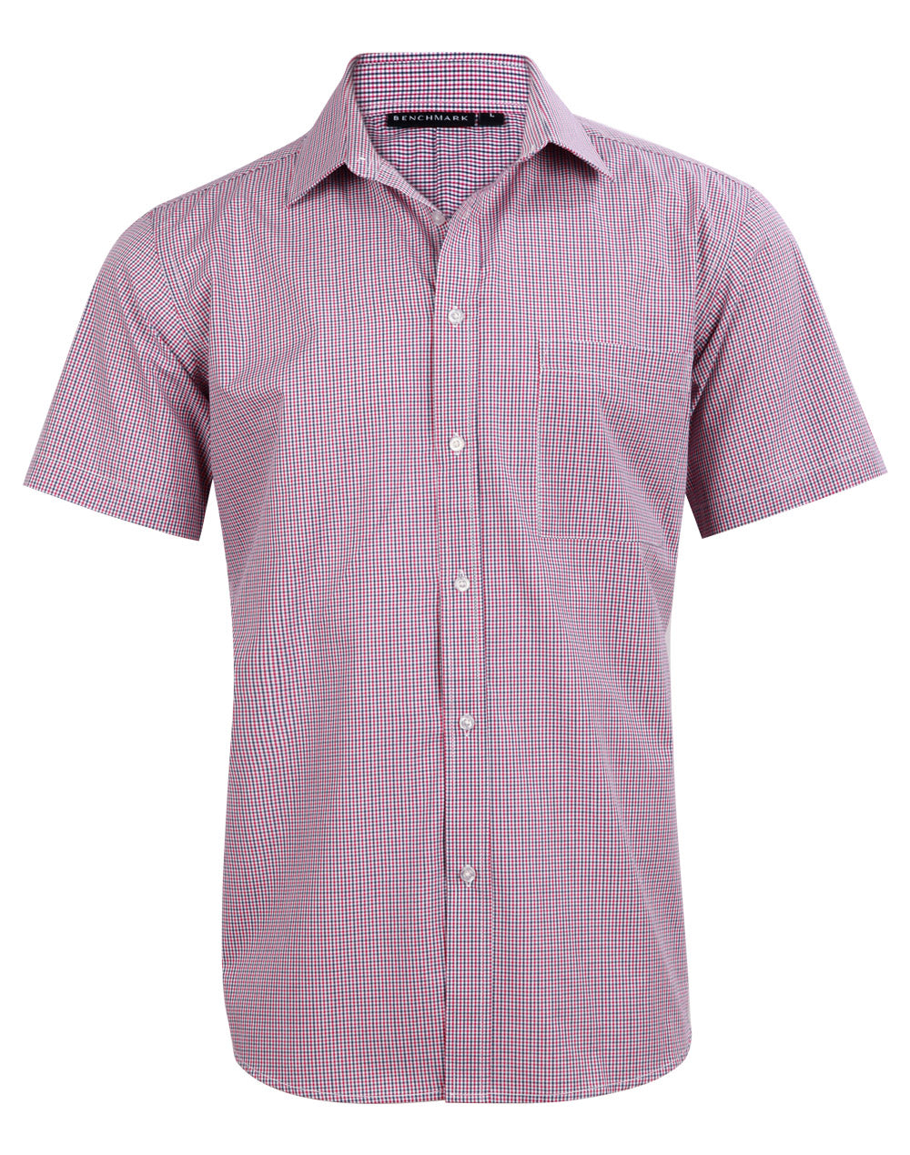 Men's Two Tone Mini Check S/S Shirt - M7340S - Black / White / Red