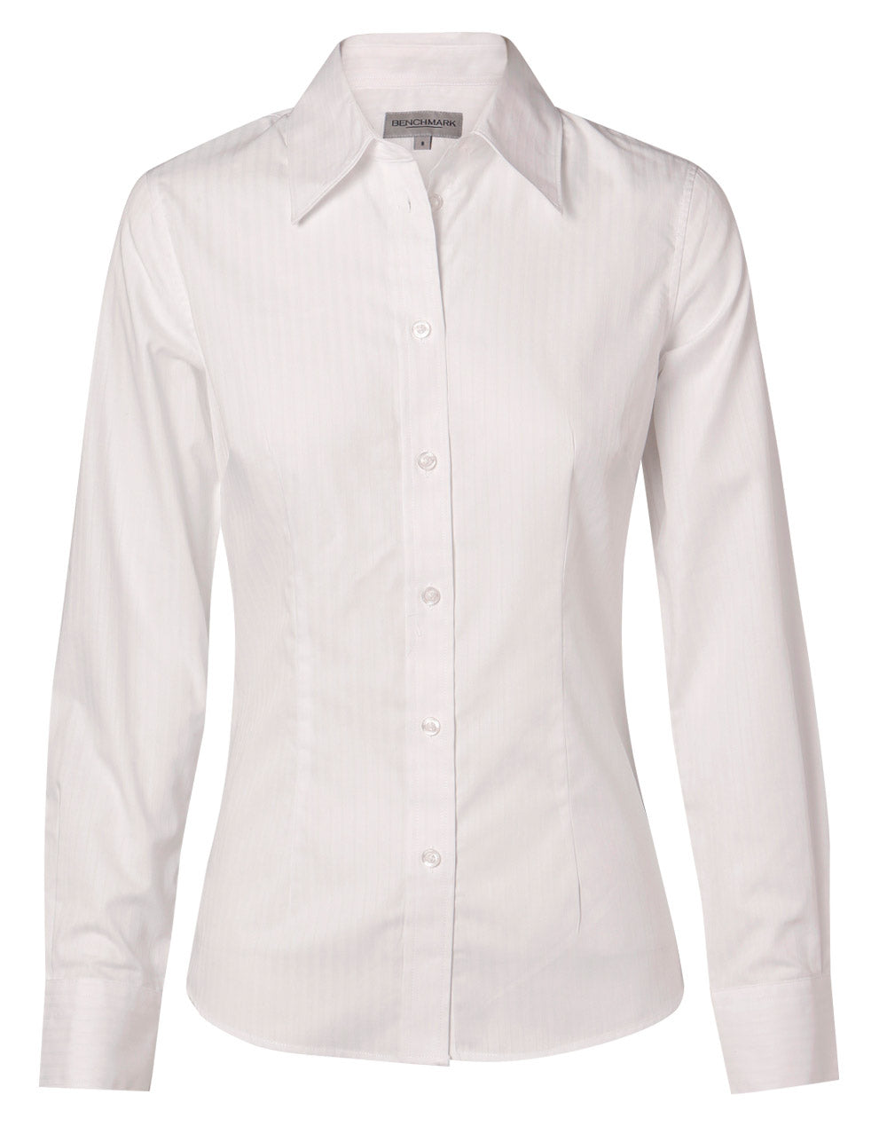 Women's Self Stripe L/S Shirt - M8100L - White