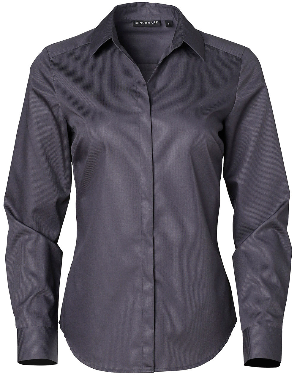 Ladies' Dobby Striped Taped L/S Shirt - M8110L - Storm Grey